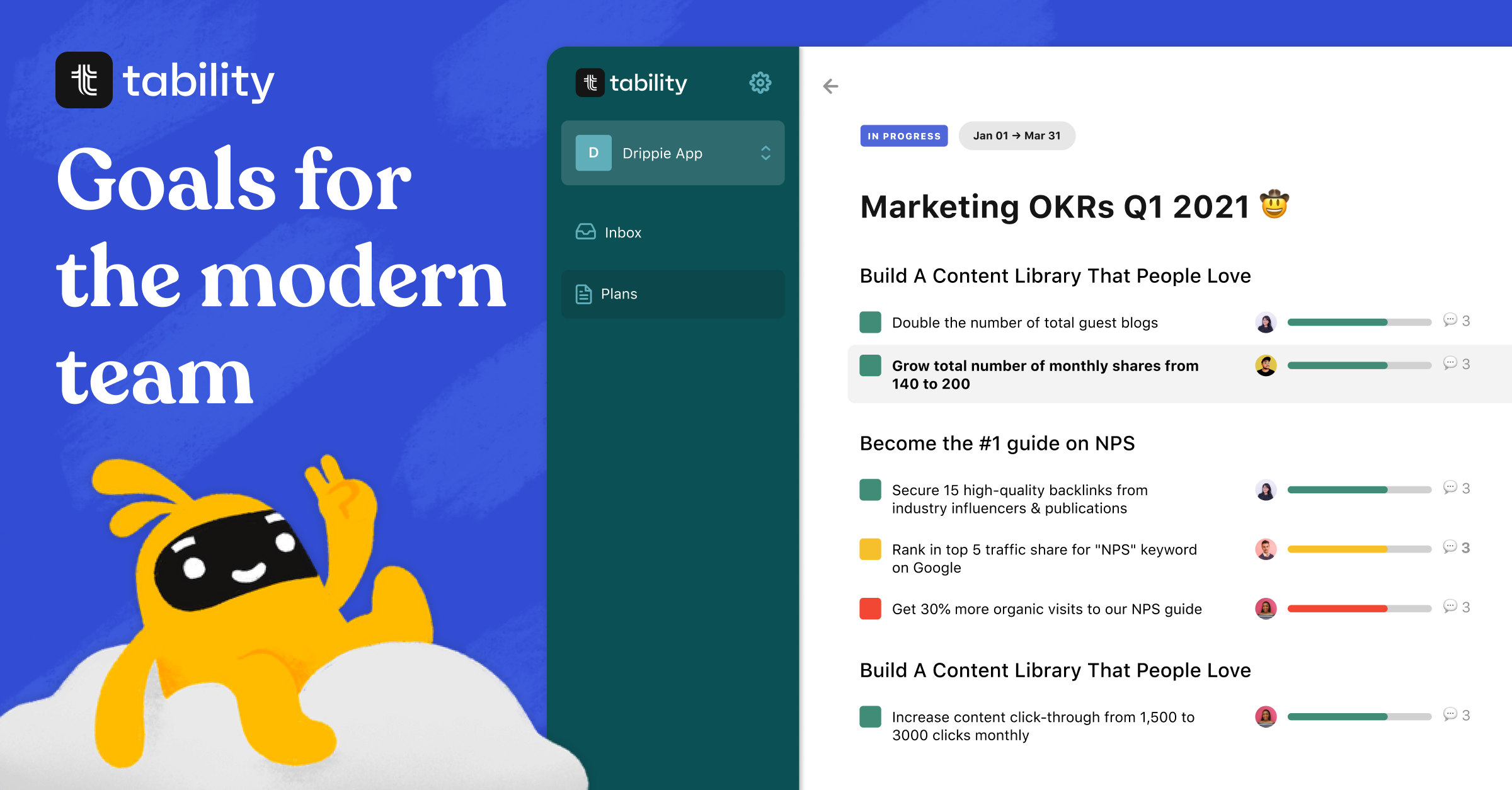 Tability Screenshot Marketing OKR's
